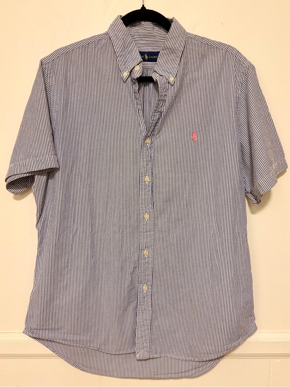 Ralph Lauren Blue & White Seersucker Button Down Size Large
